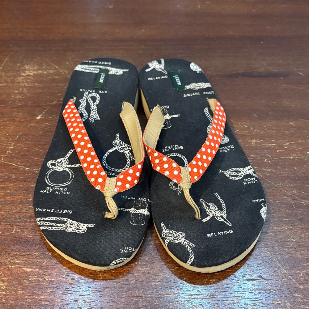 J. Crew Navy Sandals‎ with Red Polka Dot Straps